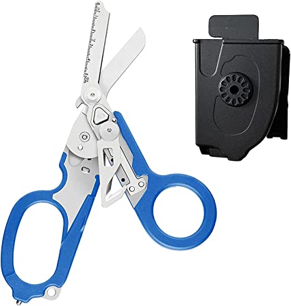 6 in 1 Raptor Response Shears, Multi Tool Shears, Tactical Folding with Strap Cutter and Glass Breaker, Black with Holster